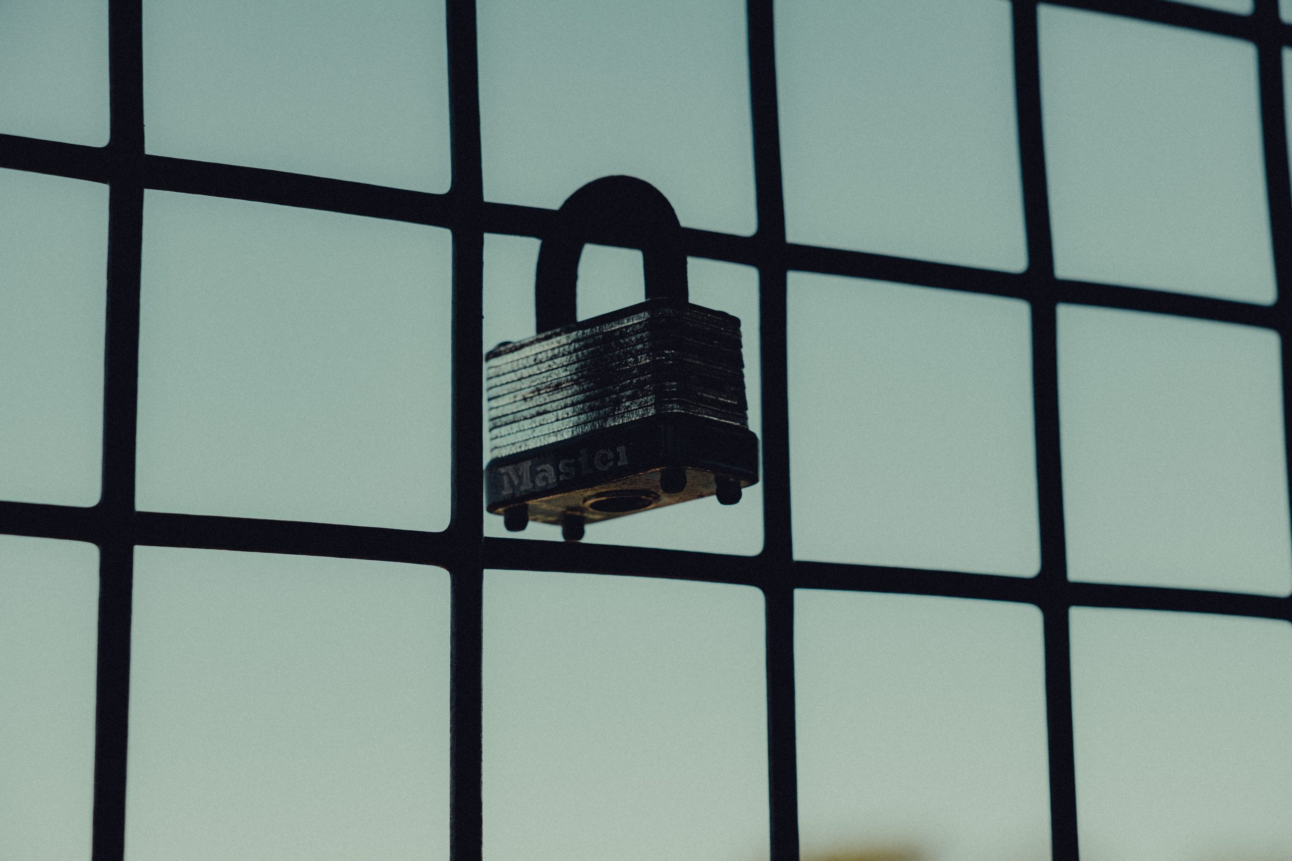 Cadenas en acier sur une clôture grillagée